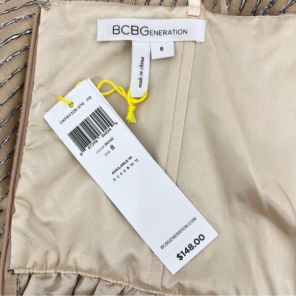 BCBGeneration Beige Shimmer Strapless Peplum Dress NWT - Picture 8 of 11
